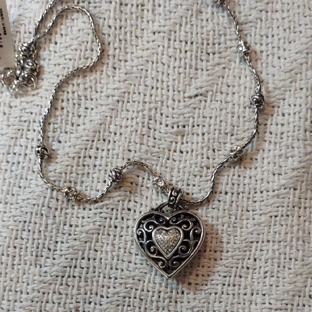 Brighton Silver Heart Necklace with Intricate Design